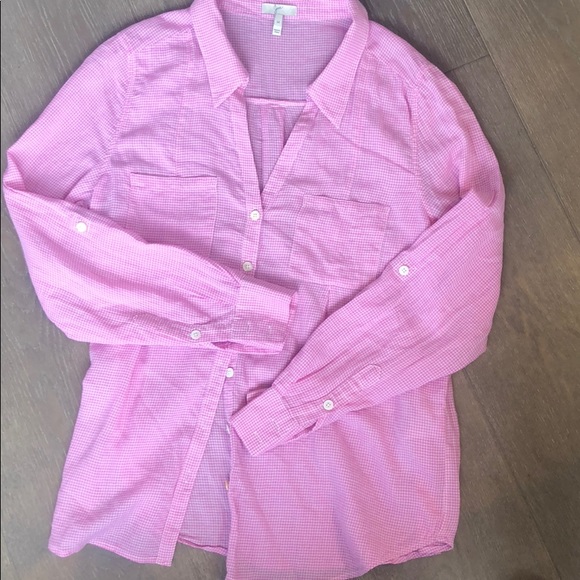Joie pink white plaid button down - Picture 2 of 5